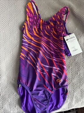 GK Purple One-Piece Leotard with Orange and Pink Accents